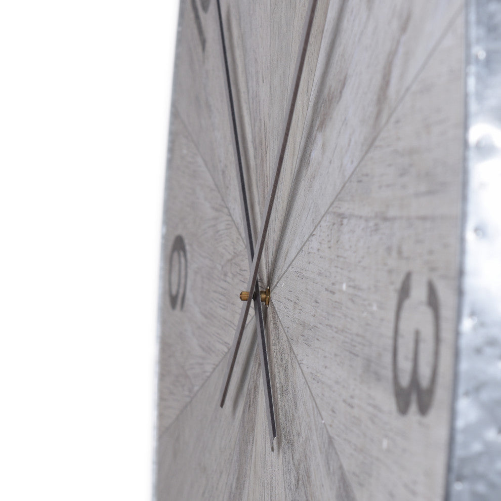 Spencer Metal and Wood Transitional Wall Clock With White Washed Oak Finish