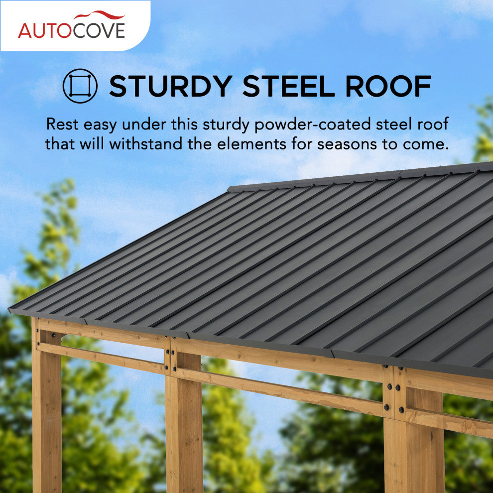 Sunjoy 20''x11'' Wood Carport, Outdoor Living Pavilion, Gazebo