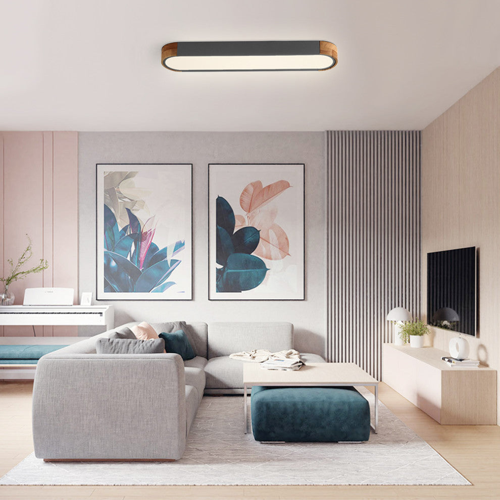 Simple Oval Dimmable LED Flush Mount, Gray, Warm White Light