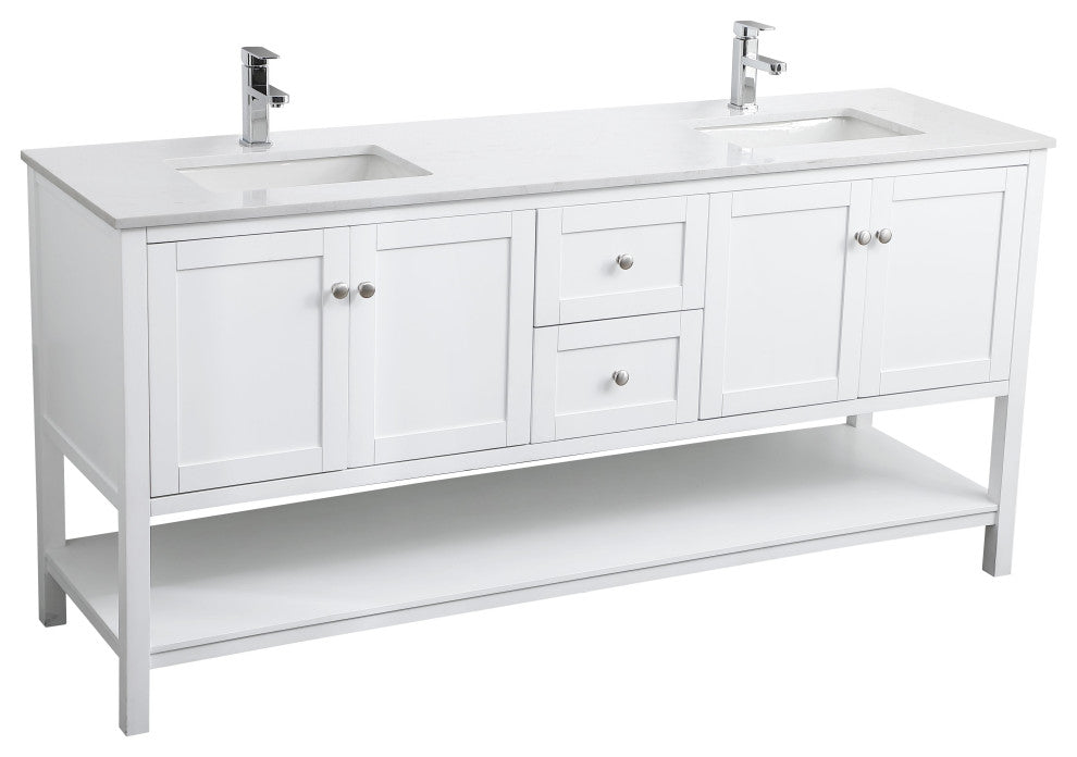 72" Double Bathroom Vanity, White