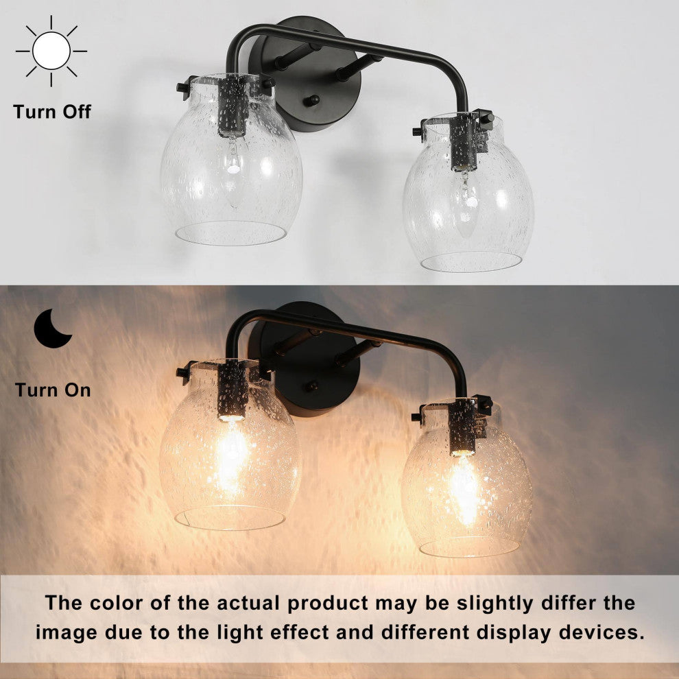LNC Modern 2-Light Black Bathroom Vanity Light With Globe Glass Shade