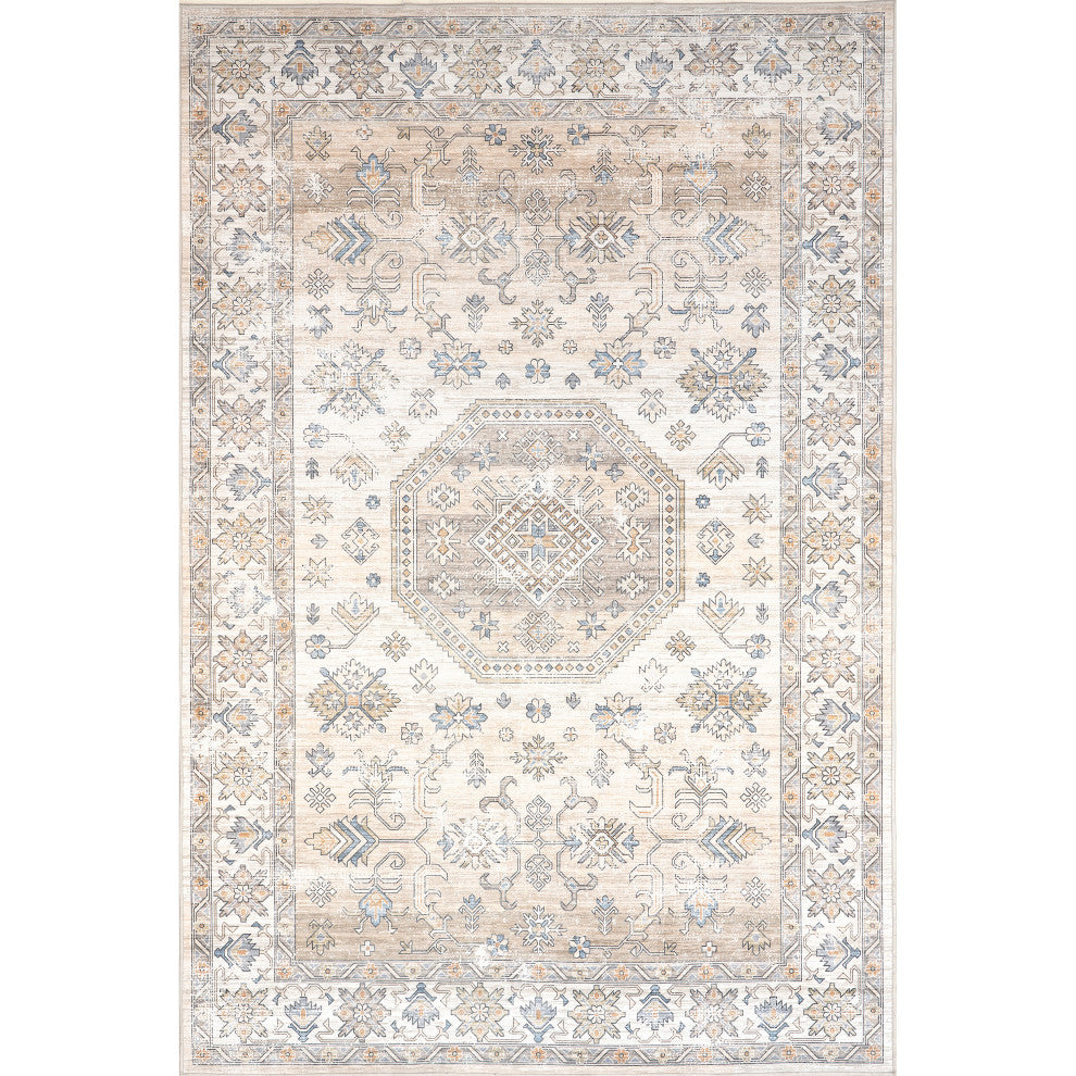 Nuloom Machine Washable Darby Persian Stain Repellent Area Rug, Beige 5'x8'
