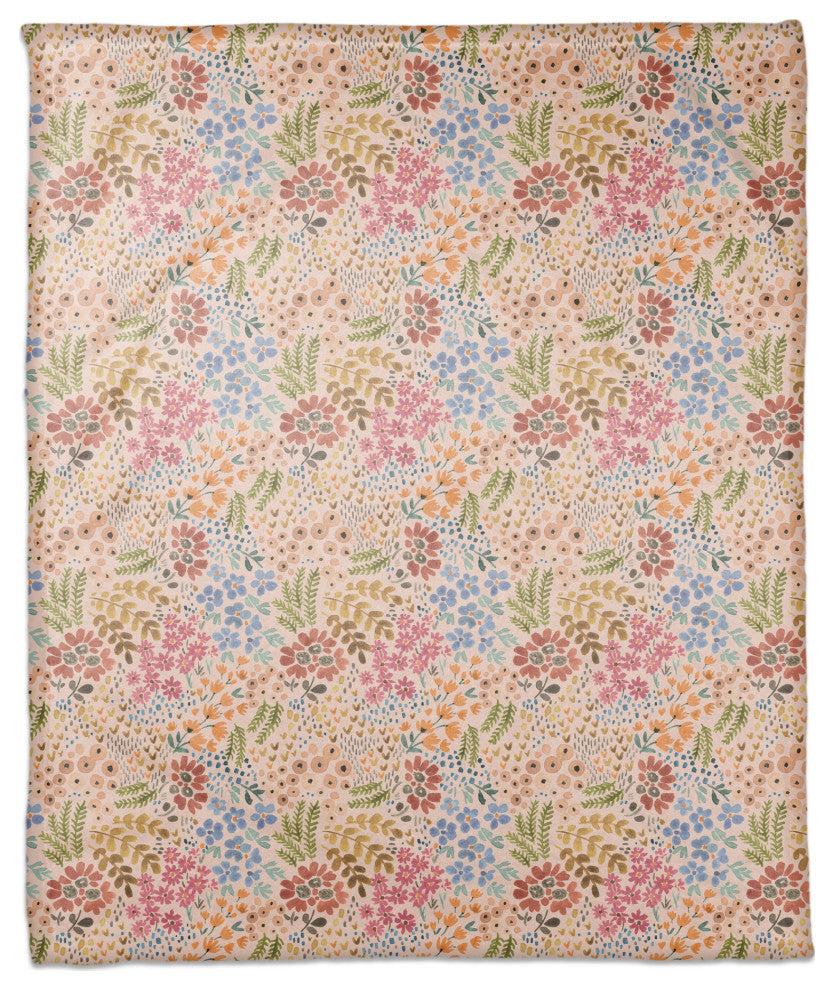 Wild Flower Floral on Pink 50x60 Coral Fleece Blanket