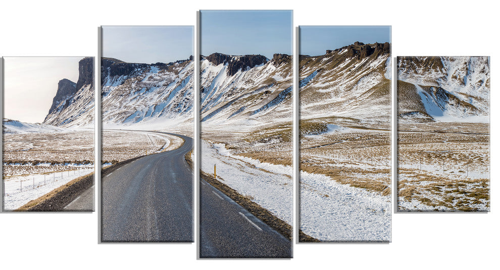 "Range Road in Winter Mountains" Landscape Wall Art, 5 Panels, 60"x32"
