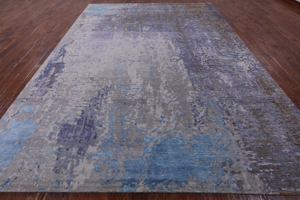 9' 0" X 12' 2" Hand Knotted Wool and Silk Modern Rug Q7239