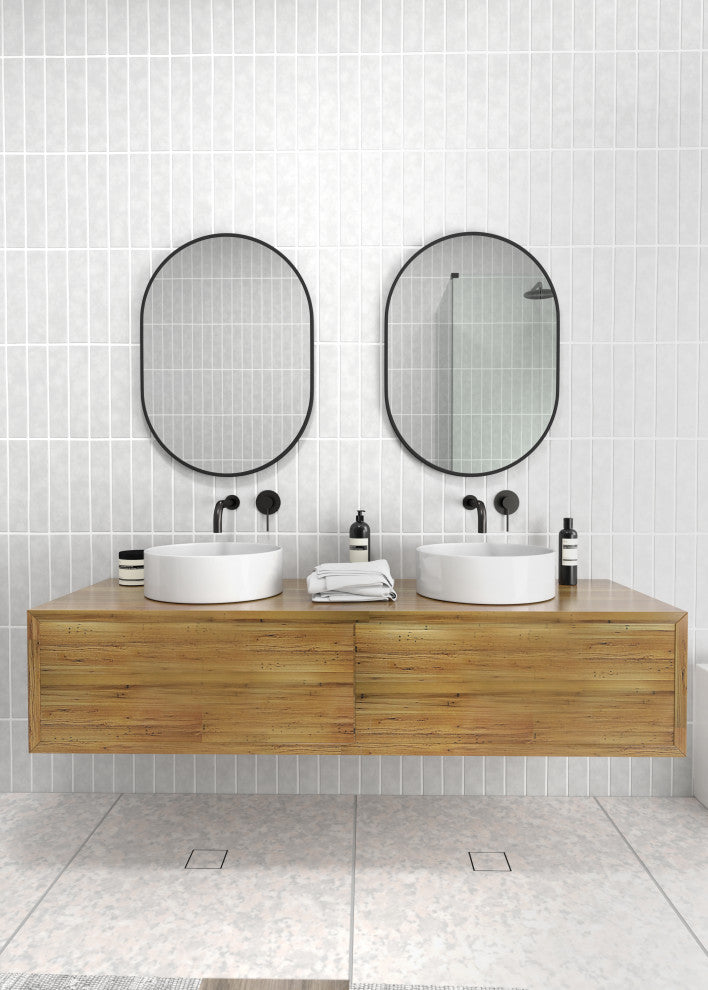 20" W X 28" H Pill Shape Stainless Steel Framed Mirror, Black
