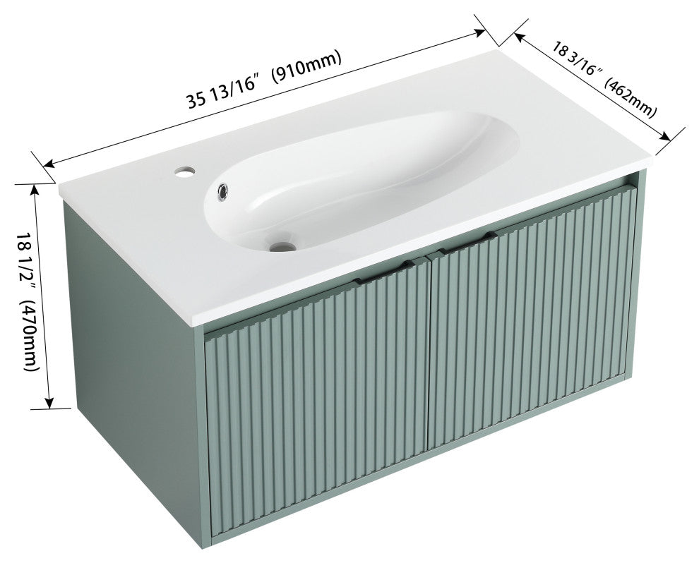 TATEUS 36" Stylish Wall-Mounted Bathroom Vanity with Drop-Shaped Resin Sink