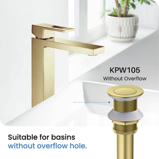 Bathroom Sink Pop Up Drain Stopper, 12" Tailpiece Without Overflow, Brushed Gold