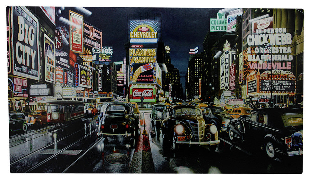 24" 3 LED City Car Scene Canvas Wall Art, 60 Fiber Optic Lights