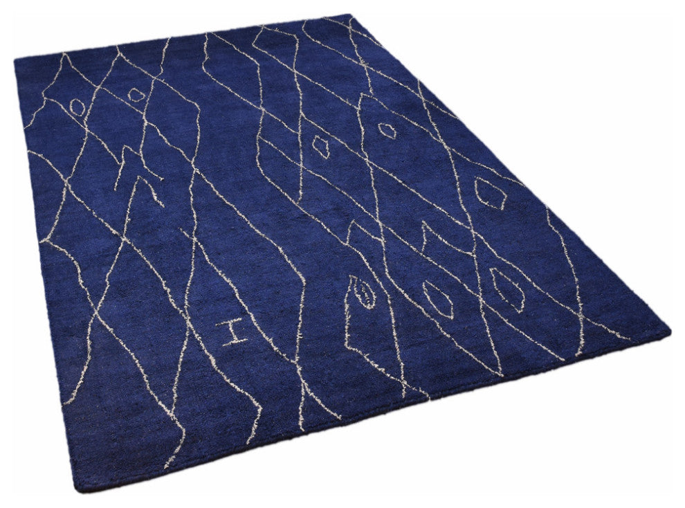 HAND KNOTTED LOOM SILK ECO-FRIENDLY AREA RUG-9'x12',Rectangle,Blue,Geometric