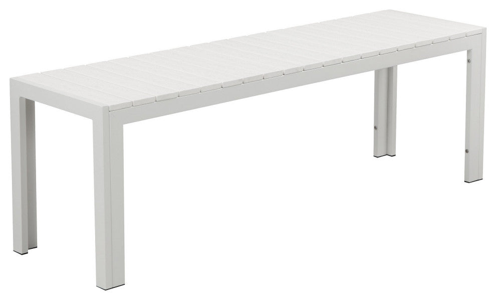 Benzara BM287720 Theo 53" Outdoor Bench, White Aluminum Frame