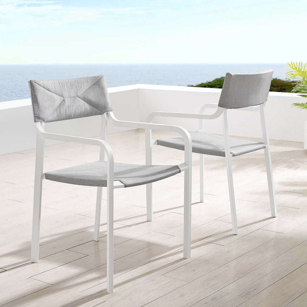 Lounge Chair Armchair, Set of 2, Aluminum, Metal, White Gray, Outdoor