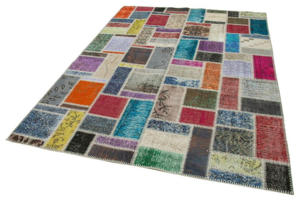 Rug N Carpet - Handwoven Anatolian 5' 8" x 7' 10" Wool Patchwork Area Rug