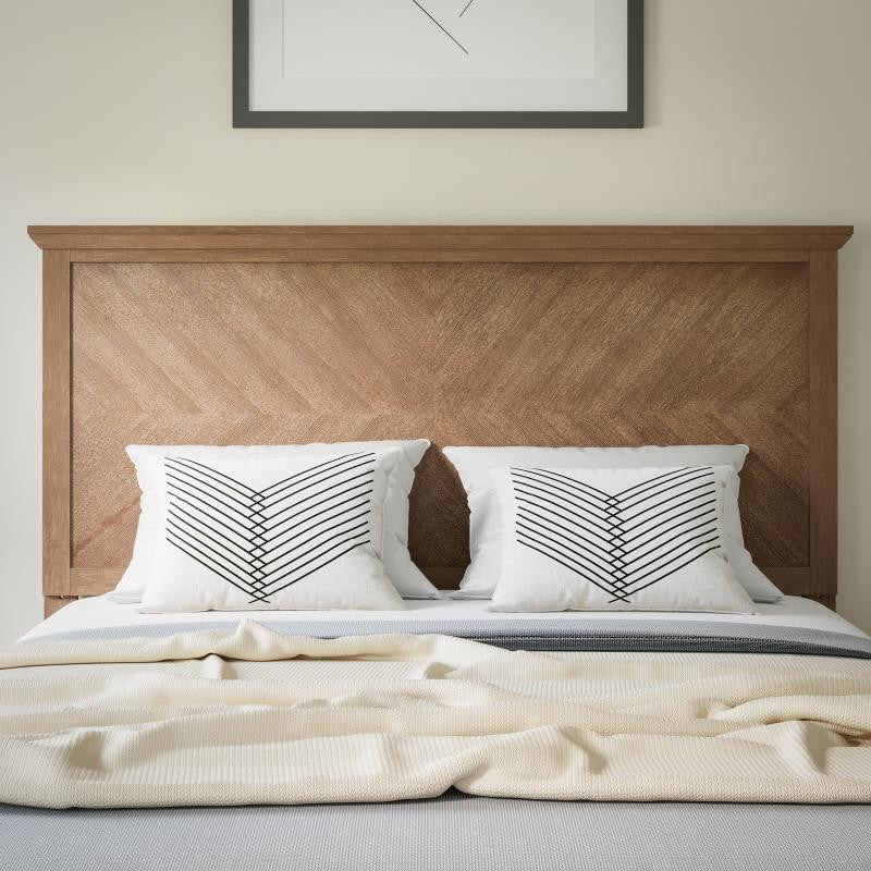 Fiona Herring Bone Wooden Adj. Headboard for Metal Bed Frames,Light Brown-Full