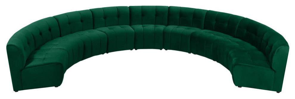 Limitless Velvet Upholstered 9-Piece Modular Sectional, Green