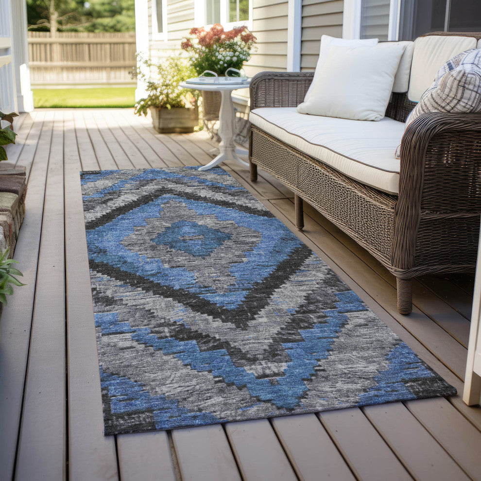 Machine Washable Indoor/Outdoor Chantille ACN1890 Blue 2'3" x 7'6" Runner Rug
