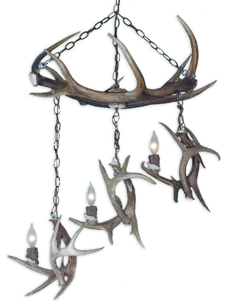 Pocahontas Elk, Whitetail Deer Chandelier, Sunbleached Antler, Parchment Shades