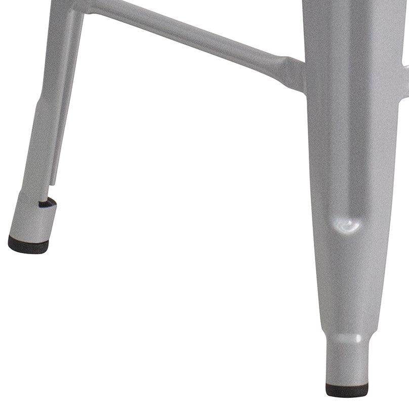 24" High Backless Silver Metal Counter Height Stool With Square Wood Seat