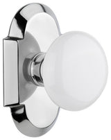 Cottage Plate Passage White Porcelain Knob, Bright Chrome