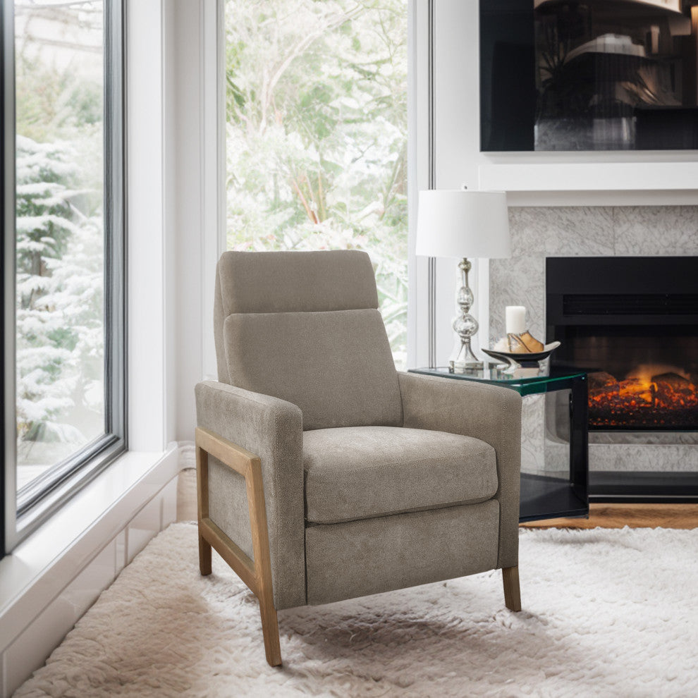 Chapel Hill Luna Recliner With Wood Frame, Beige