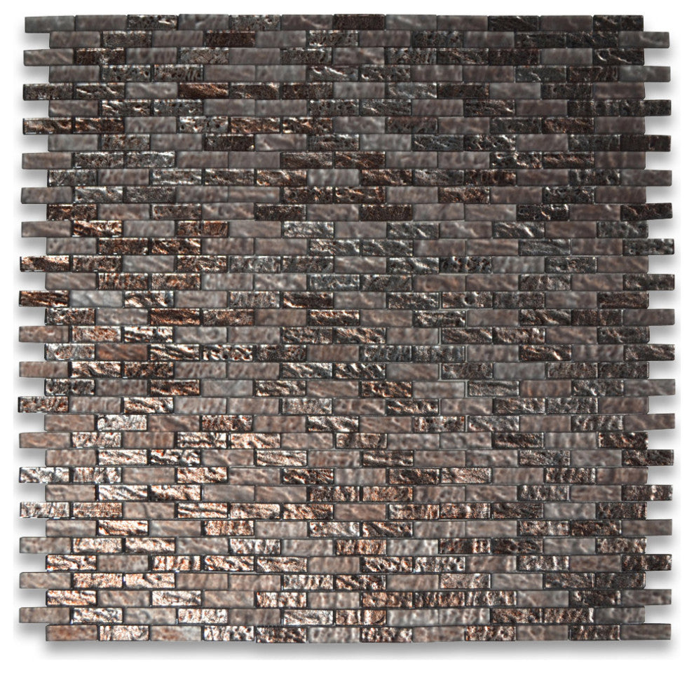 Glass Mosaic Tile Warm Rusty Color Satin and Matte Glass Accent, 1 sheet