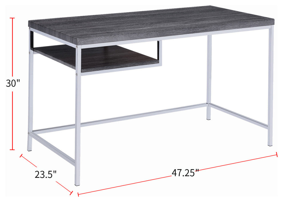 Rectangular Writing Desk with Shelf, Weathered Gray