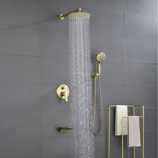 Waterfall Tub Spout Shower System, Handheld Shower Head, Brushed Gold