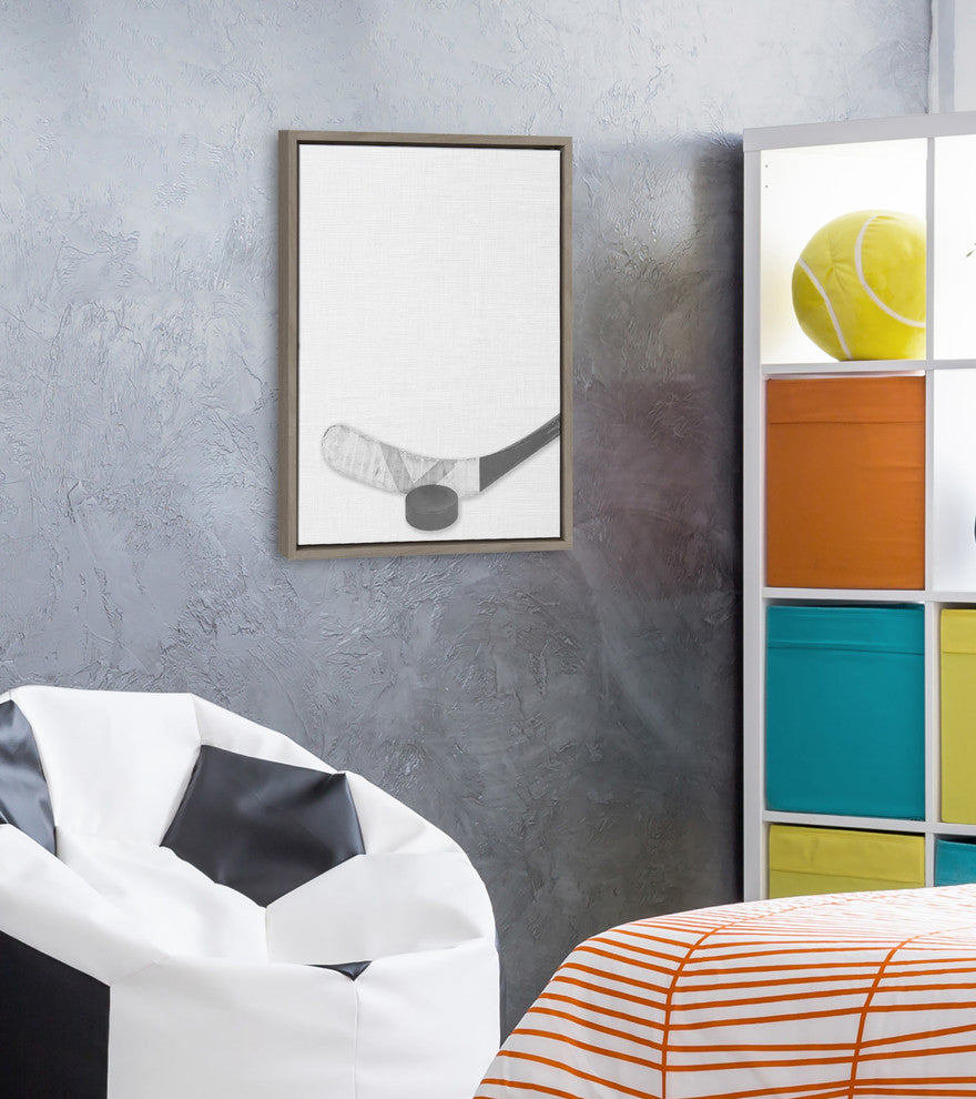 Sylvie Hockey Stick And Puck Portrait Framed Canvas , Gray 18x24