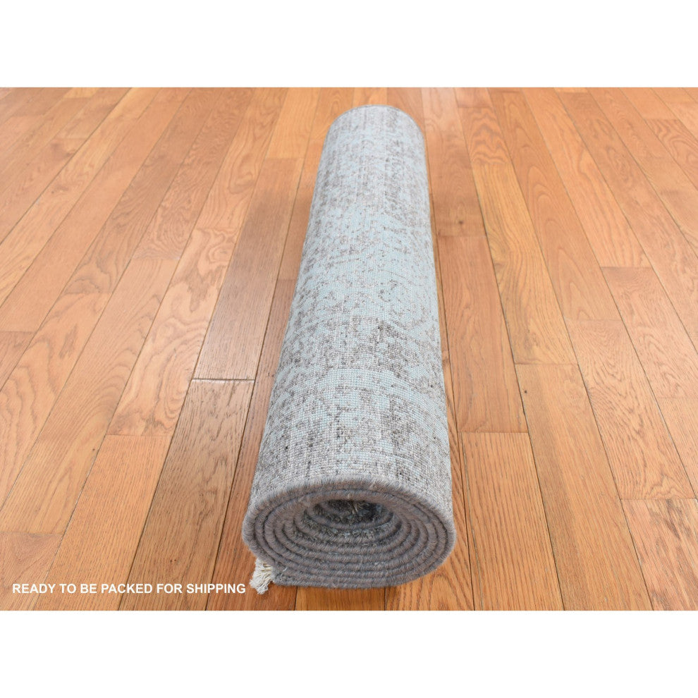 Chetwode Green Persian Design Hand Knotted Wool and Silk Runner Rug 2'7"x9'9"