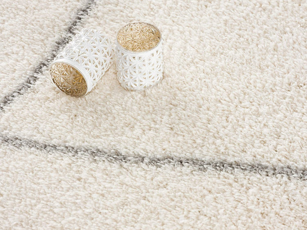 7"x9" Ivory Modern Uneven Lattice Area Rug