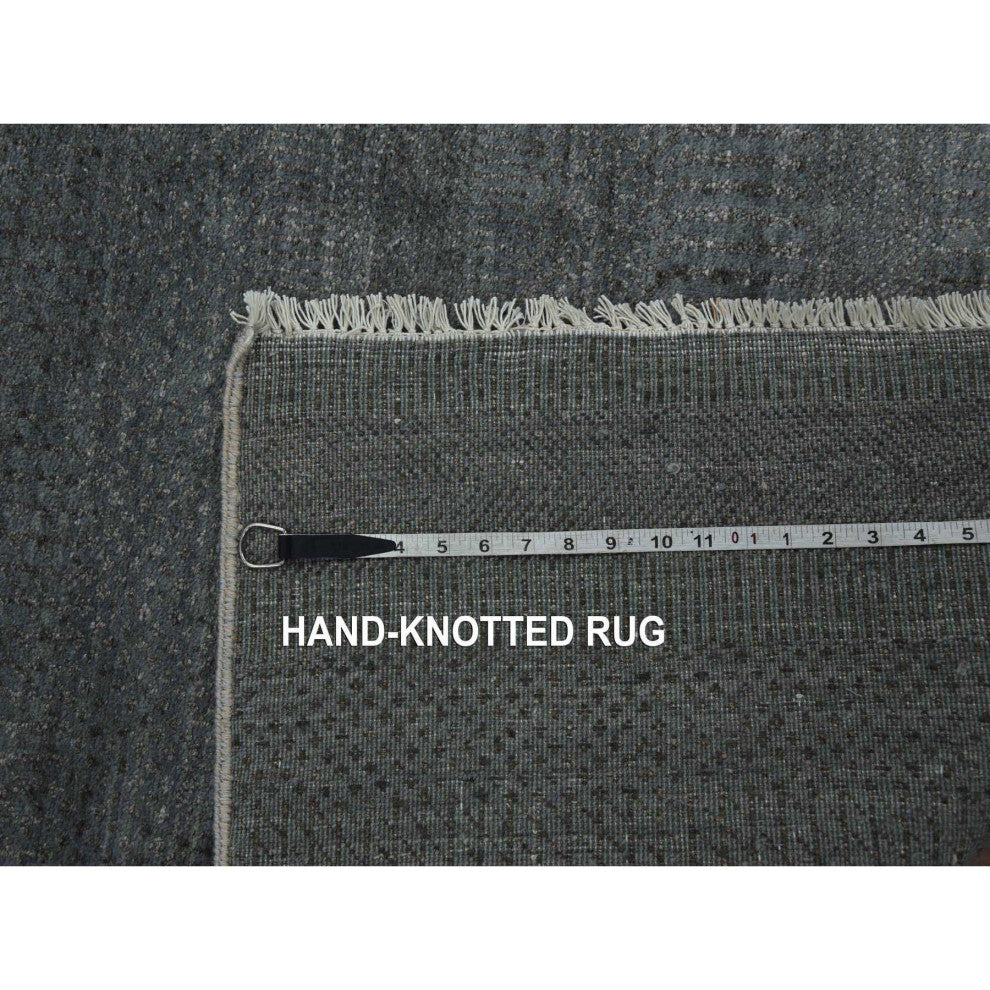 Gray, Hand Knotted Grass Design, Densely Woven, Wool and Silk Rug, 5'1"x7'1"
