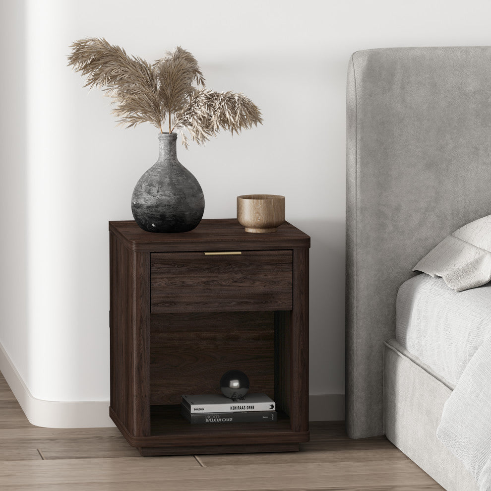 Manhattan Comfort Evelyn Nightstand, Brown, Single