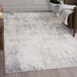 Spokane Contemporary Abstract Gray & Cream Rectangle Area Rug, 8'x10'