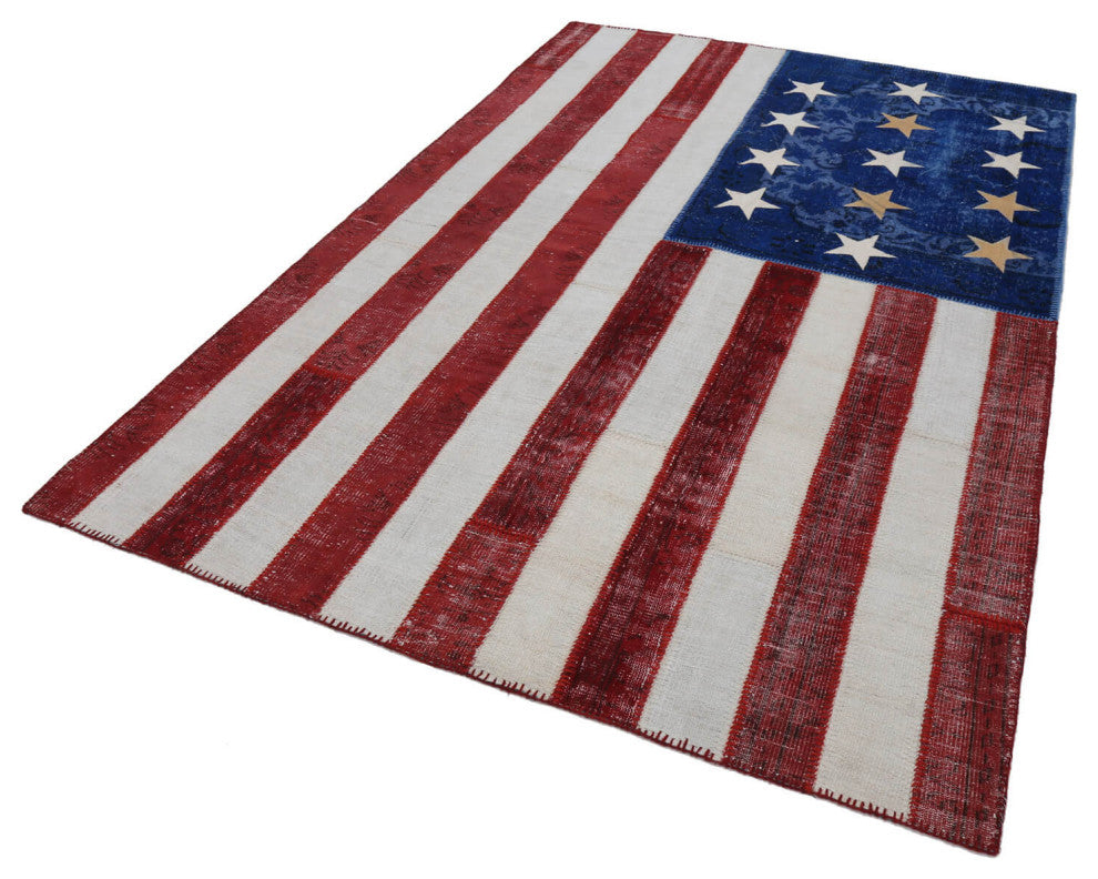 Rug N Carpet - Hand-knotted Anatolian 6' 6'' x 9' 11'' Flag Patchwork Rug