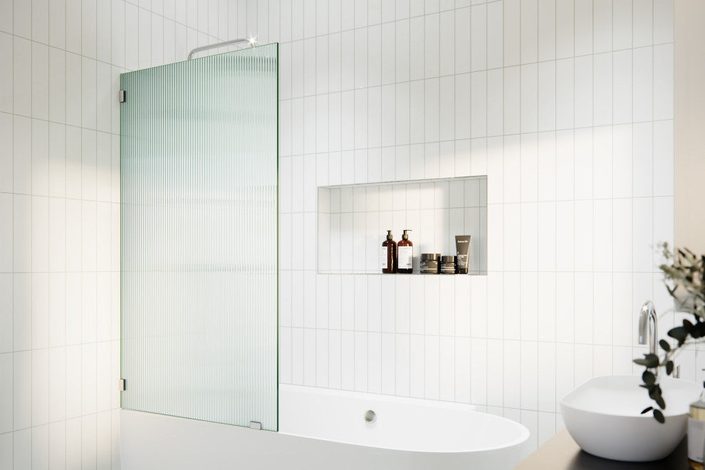 30"x58.25" Single Fixed Fluted Bath Panel Shower Tub Door, Polished Chrome