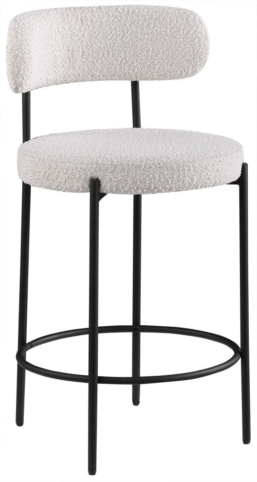 Beacon Upholstered Stool, Set of 2, Cream, Matte Black Finish, Boucle Fabric