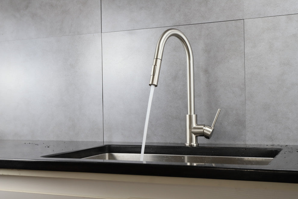 Olivi Brass Kitchen Faucet, Pull Out Sprayer, Brushed Nickel Finish