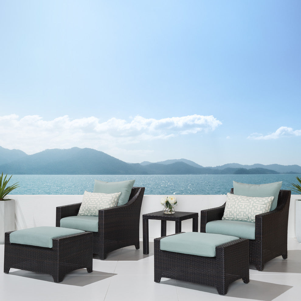 Deco 5 Piece Sunbrella Outdoor Club Chair and Ottoman Set, Spa Blue