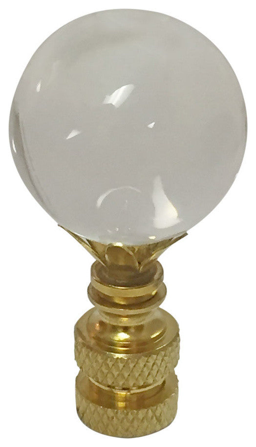 Large Clear Ball K9 Crystal Lamp Finial with Polished Brass Base, Single