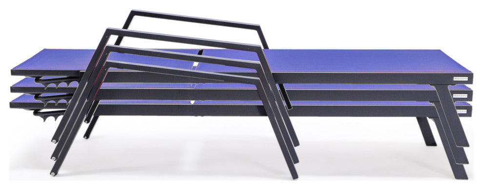 LeisureMod Marlin Outdoor Patio Stackable Chaise Lounge Chair with Arms Set of 2, Navy Blue