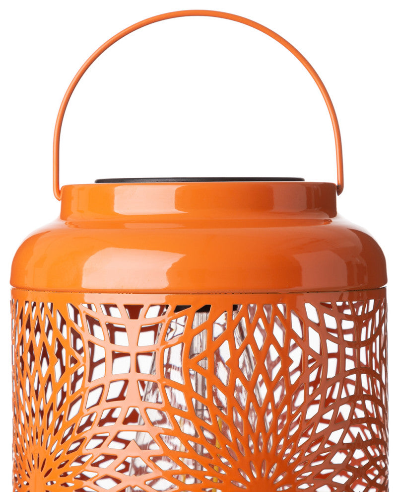 8.75"H Orange Metal Cutout Solar Powered  Lantern