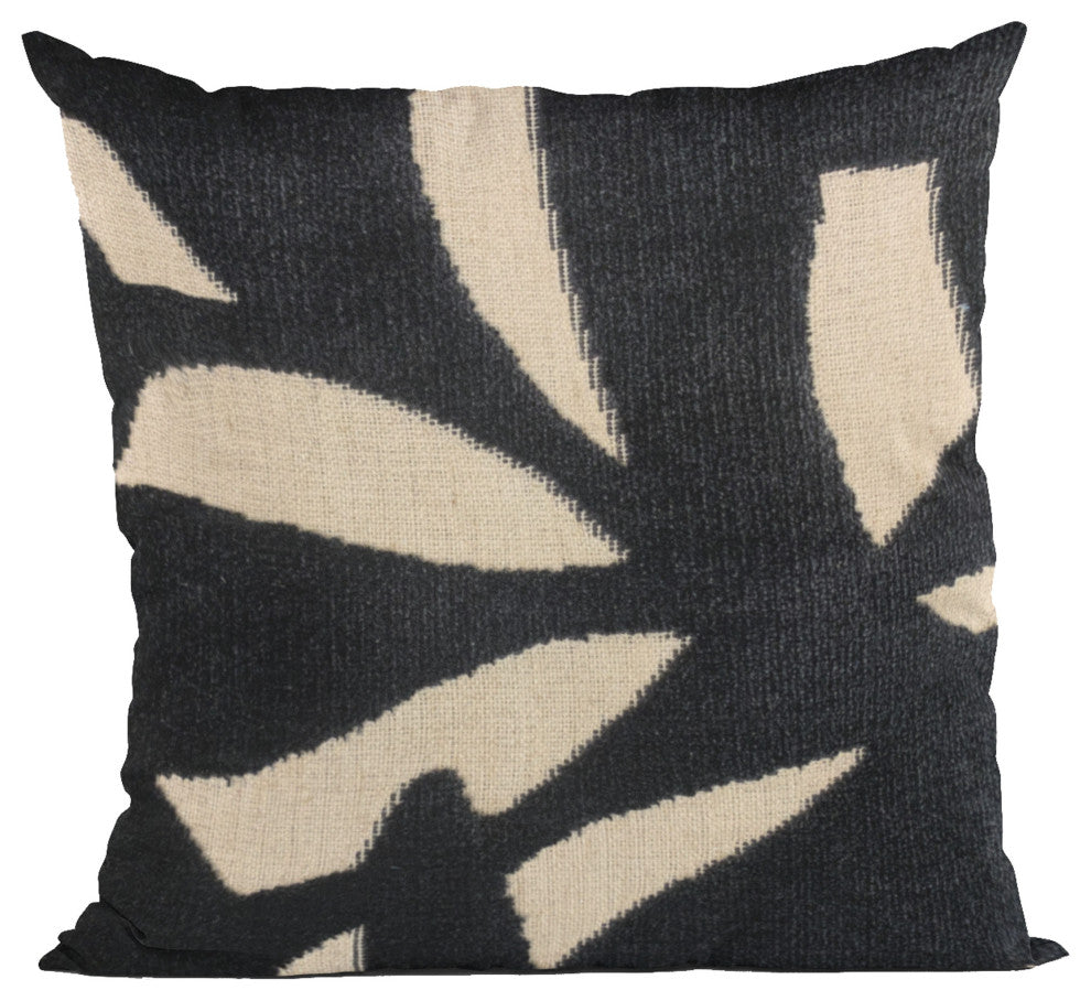 Plutus Black Palm Floral Luxury Throw Pillow, 22"x22"