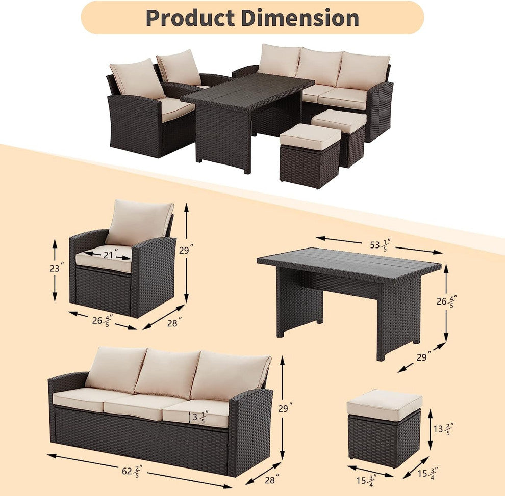 Vicluke Patio Furniture Sets Clearance, 7-Seater Patio Dining Sofa Set