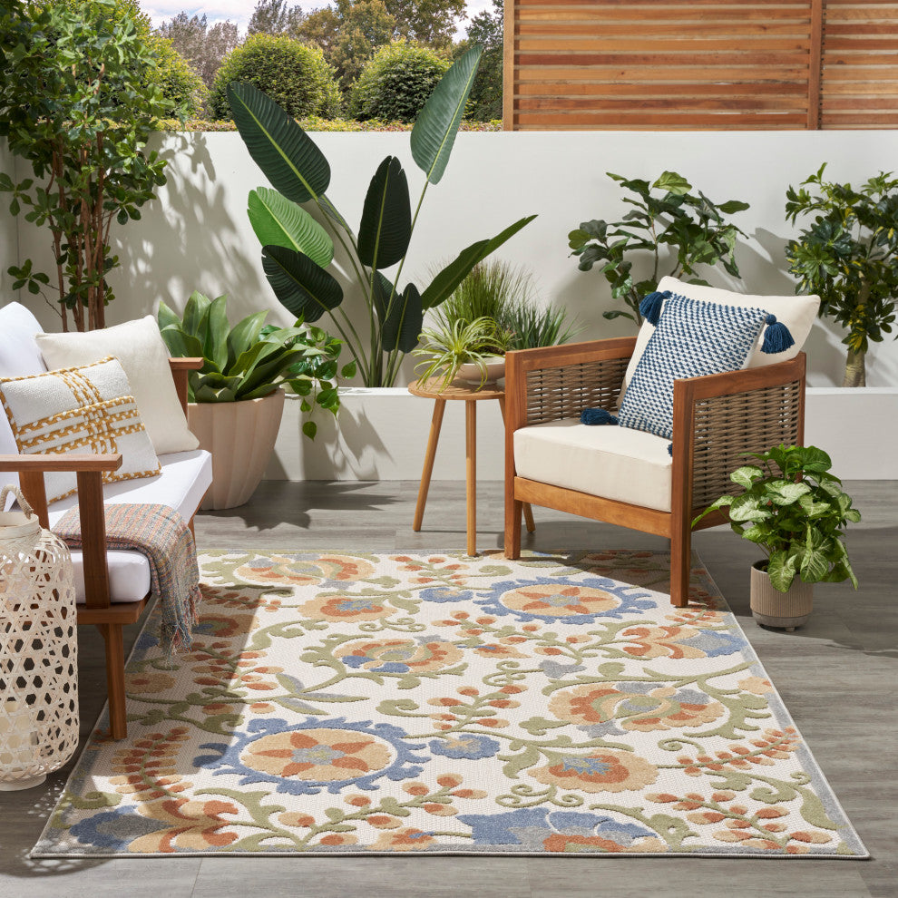 Nourison Aloha 6' x 9' Ivory Blue Outdoor Area Rug