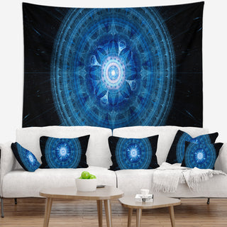 Bright Blue Fractal Sphere Abstract Wall Tapestry, 92"x78"