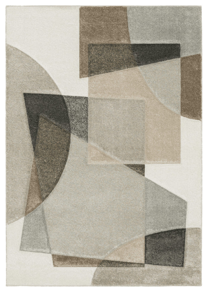3' X 5' Beige Geometric Power Loom Stain Resistant Area Rug
