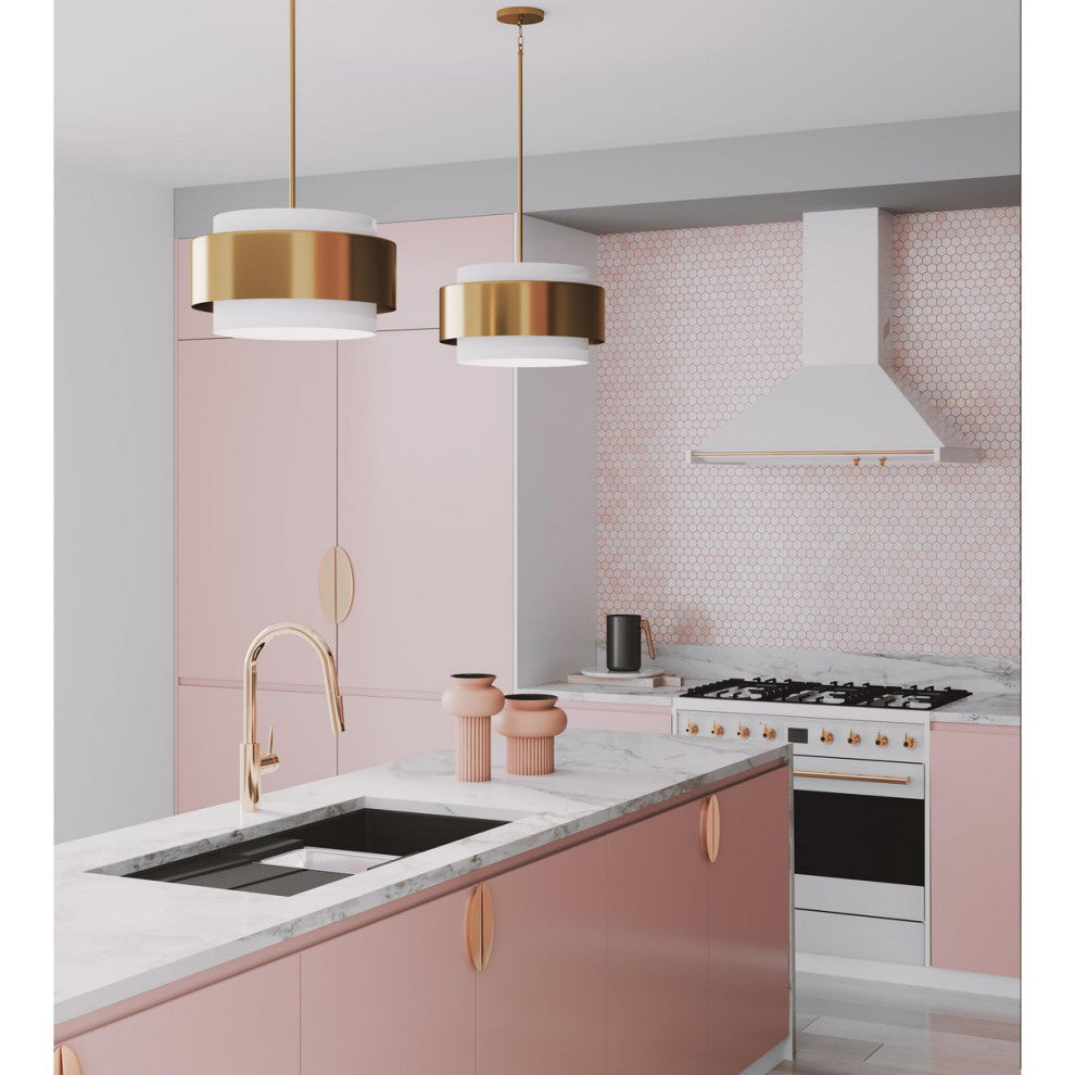 Silva Collection Three-Light Brushed Bronze White Linen Shade Pendant