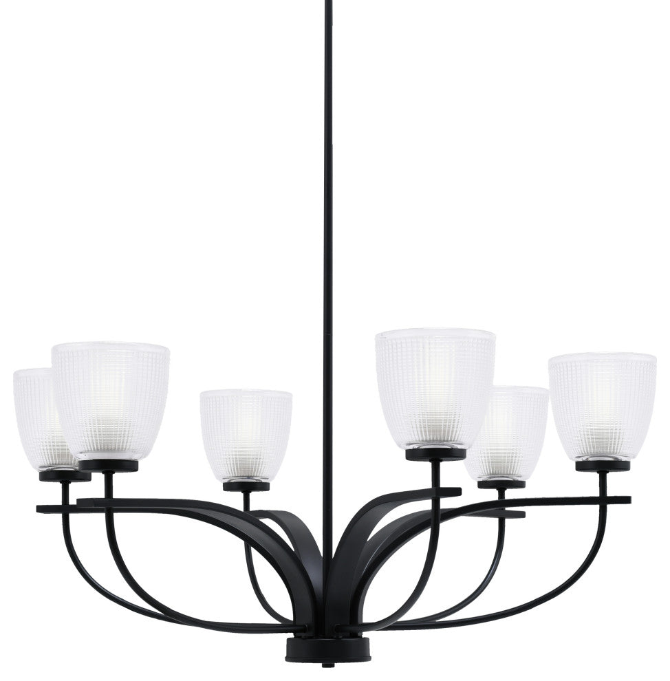Cavella 6 Light Chandelier, Matte Black Finish, 5" Clear Ribbed Glass