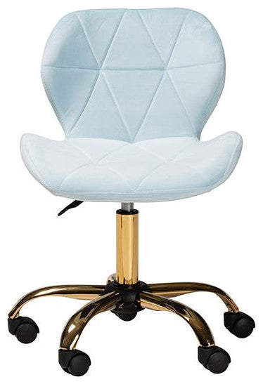 Savara Glam and Luxe Aqua Velvet Fabric and Gold Metal Swivel Office Chair