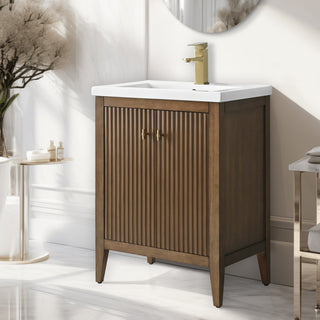 Vanity Art Freestanding Vanity, Walnut, 24", Single Sink, Golden Brushed